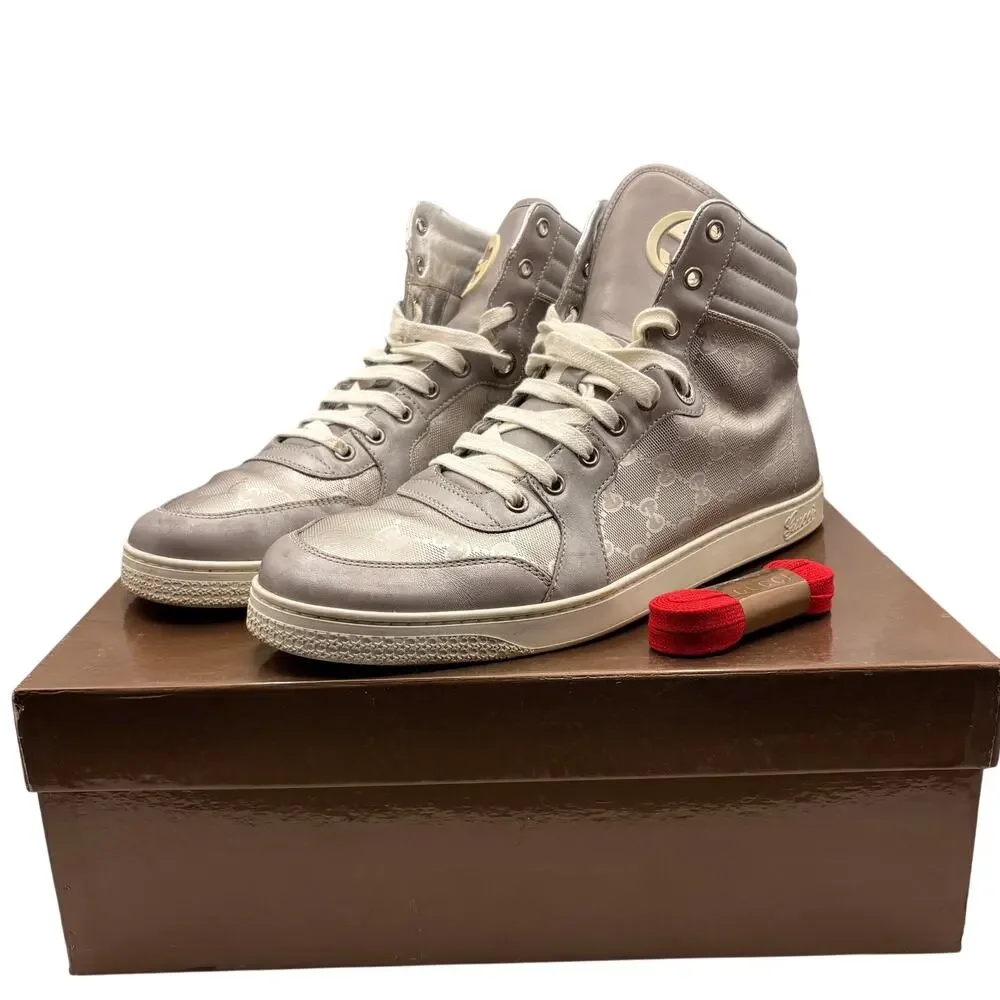 GUCCI Coda Imprime High Top Sneakers Lurex Silver Gray Sz 10G/10.5 US $1245